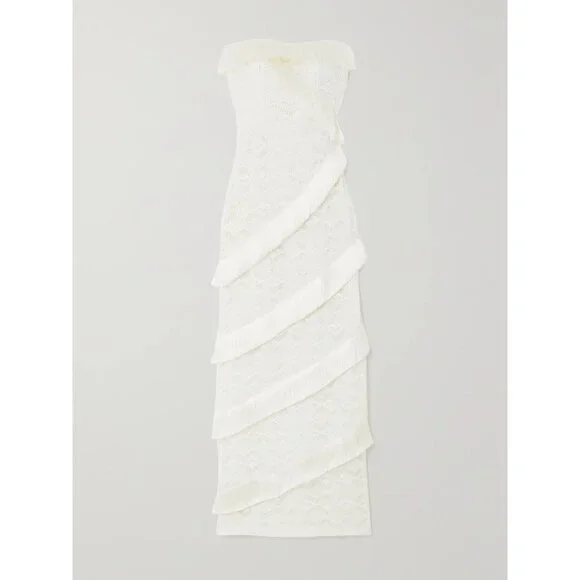 PatBO Strapless Fringe Trim Maxi Dress in Ivory - Picture 2 of 6